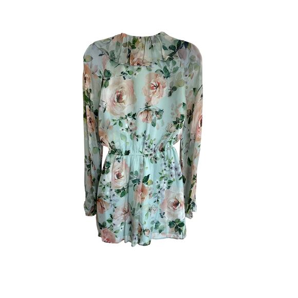 Yumi Kim Maya Romper XS Sunday Rose Aqua Floral Long Sleeve NWT Silk Chiffon - Picture 9 of 15